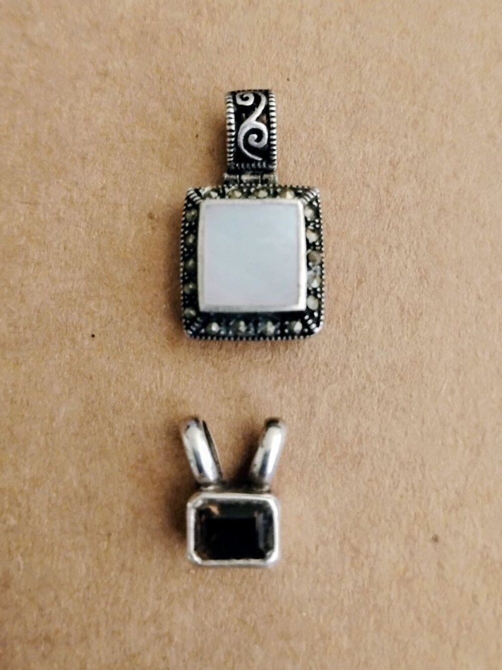 Mop Marcasite Pendant & Boma Smokey Quartz pendant Sterling SIlver